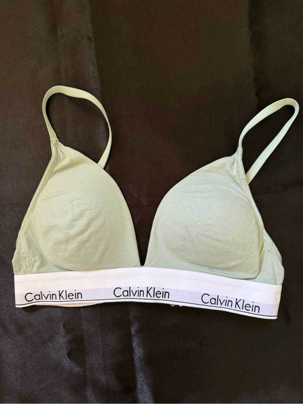 Calvin Klein Light Sage Wireless Triangle Bralette with White Logo Band